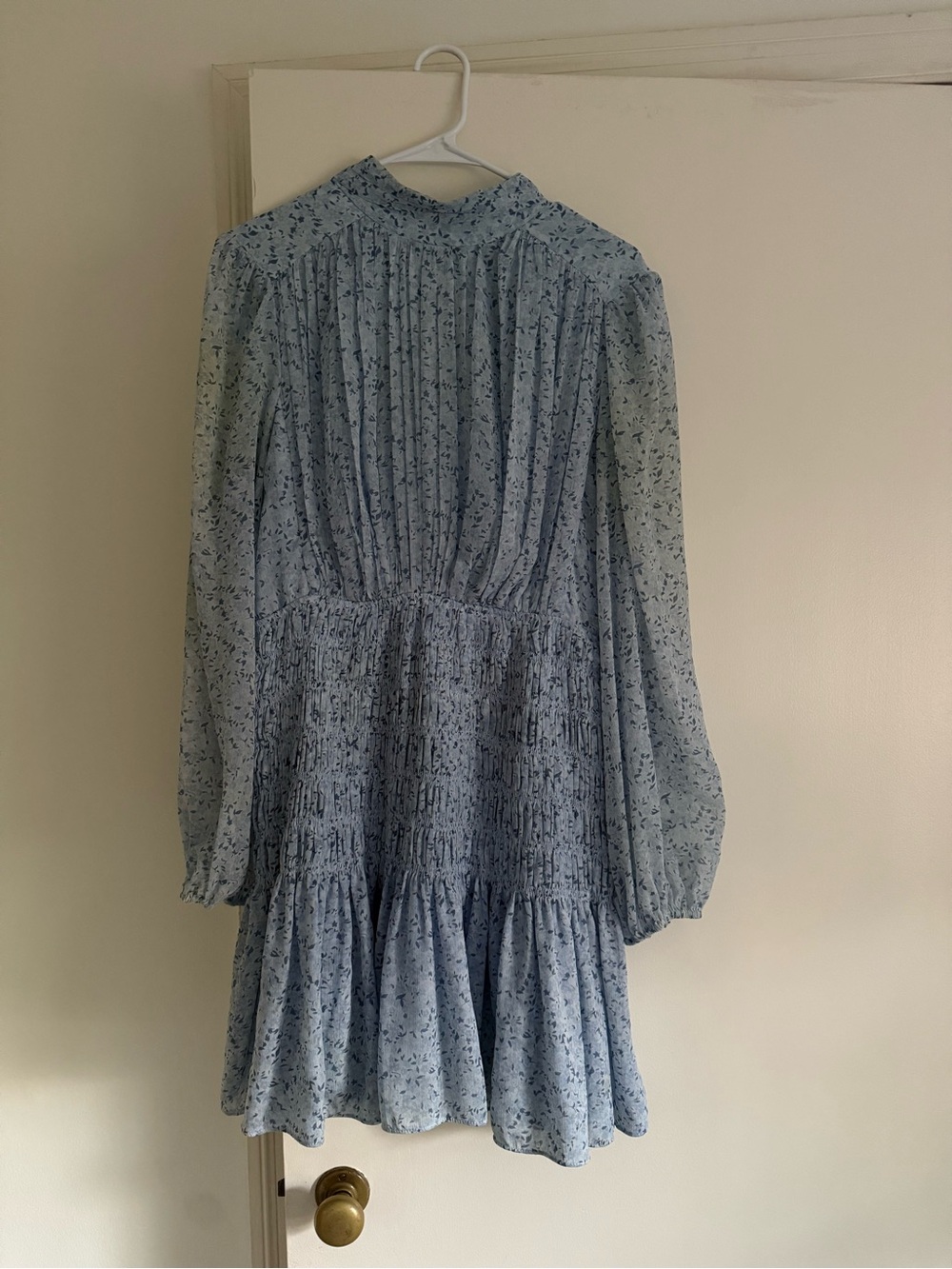 House of Harlow 1960 Light Blue Floral Long-Sleeve Tiered Dress